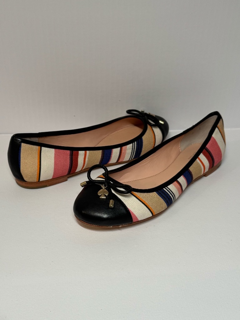 Kate Spade New York Striped Ballet Flats Bow Detail Cap Toe Flats Size 7.5